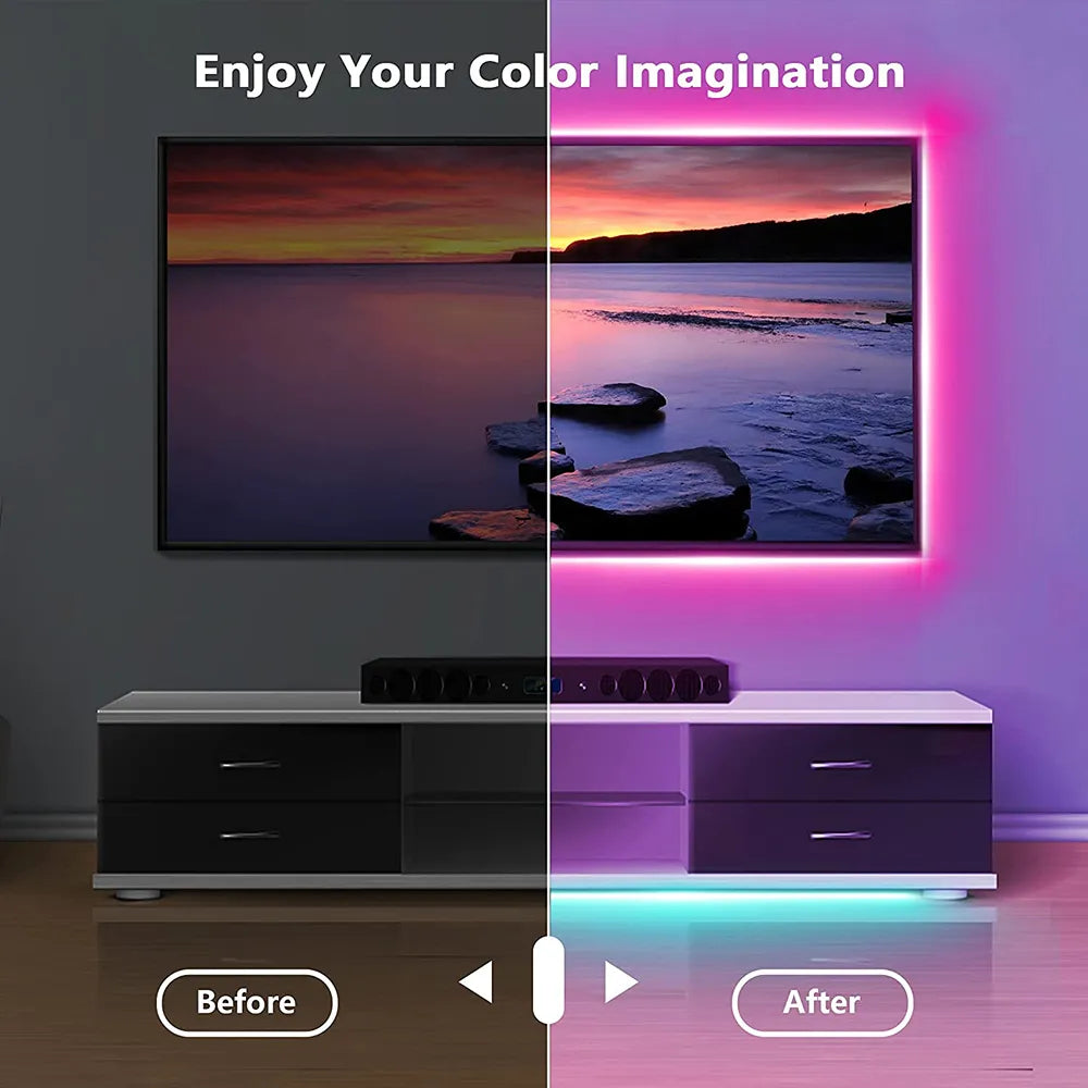 "Enhance Your Space: Bluetooth-Enabled USB LED Strip with 5050 SMD RGB Lights for TV, Desktop, and More!"