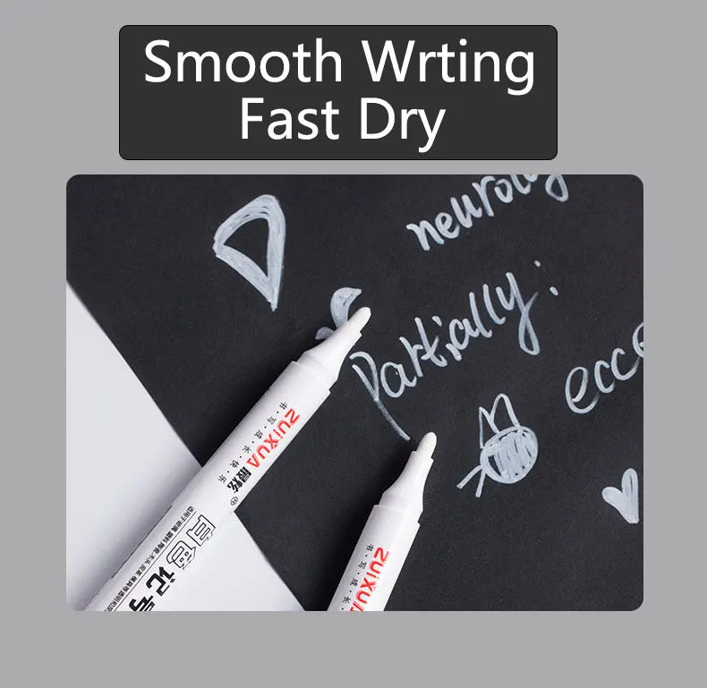 "Creative Essentials: 2.0mm Oily Waterproof White Gel Pens Set for DIY, Graffiti, Sketching, and More - Ideal for Stationery, Writing, and School Projects with Brush-like Precision"